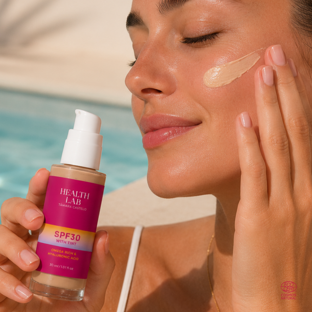 Protetor solar mineral com cor SPF30 da Health Lab, embalagem do produto.