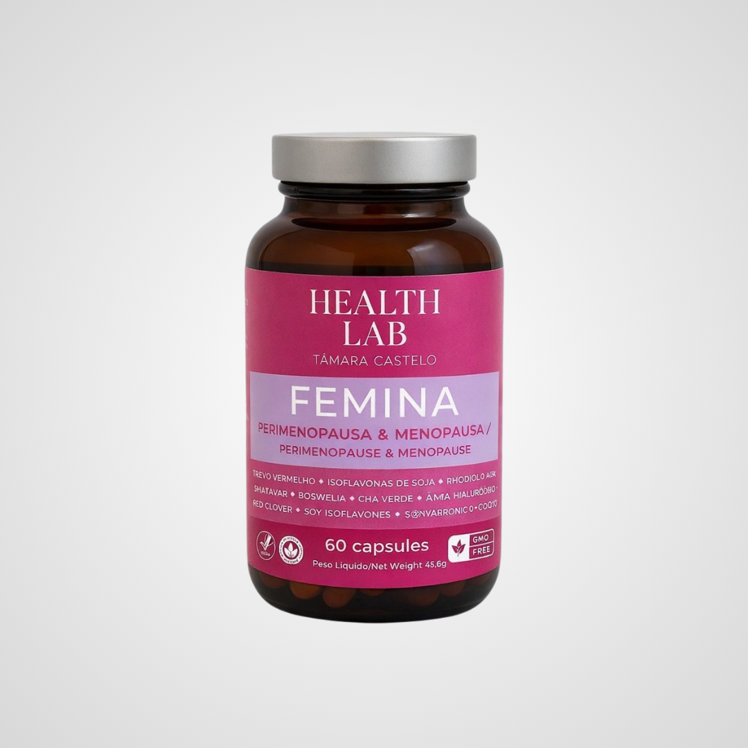 Femina supplement for perimenopause and menopause, packaging with capsules shown.