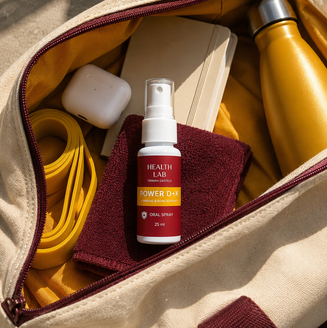Vitamina D3 (3000UI) + K2 (250μg) em Spray — Imunidade & Ossos